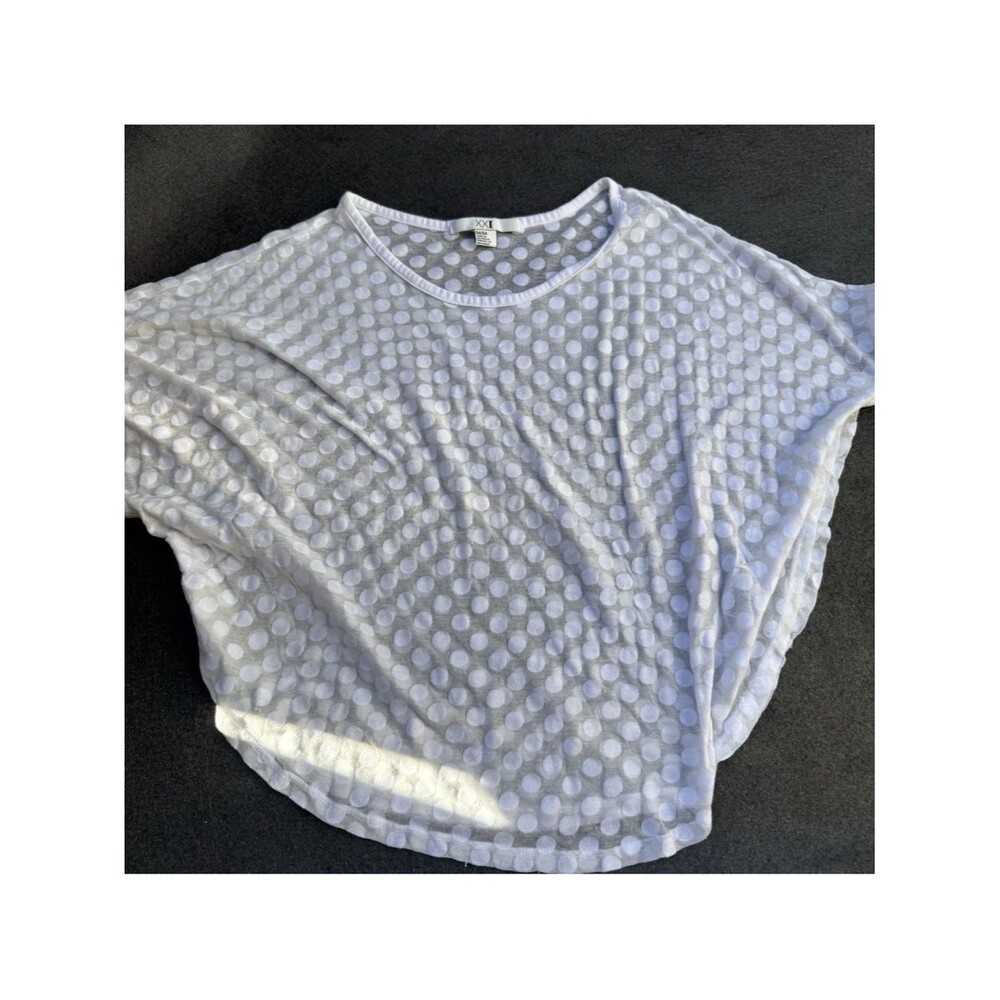 F21 see through Polka Dot Sheer Top shirt short sleeve medium m light A5